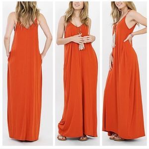 NWT Zenana Cami Maxi Dress Pockets V-Neck